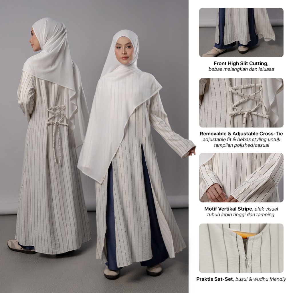 JILBRAVE Lumi Tunik Stripe Linen Atasan Muslimah Slim Busui Wudhu Friendly Daily Casual Kerja