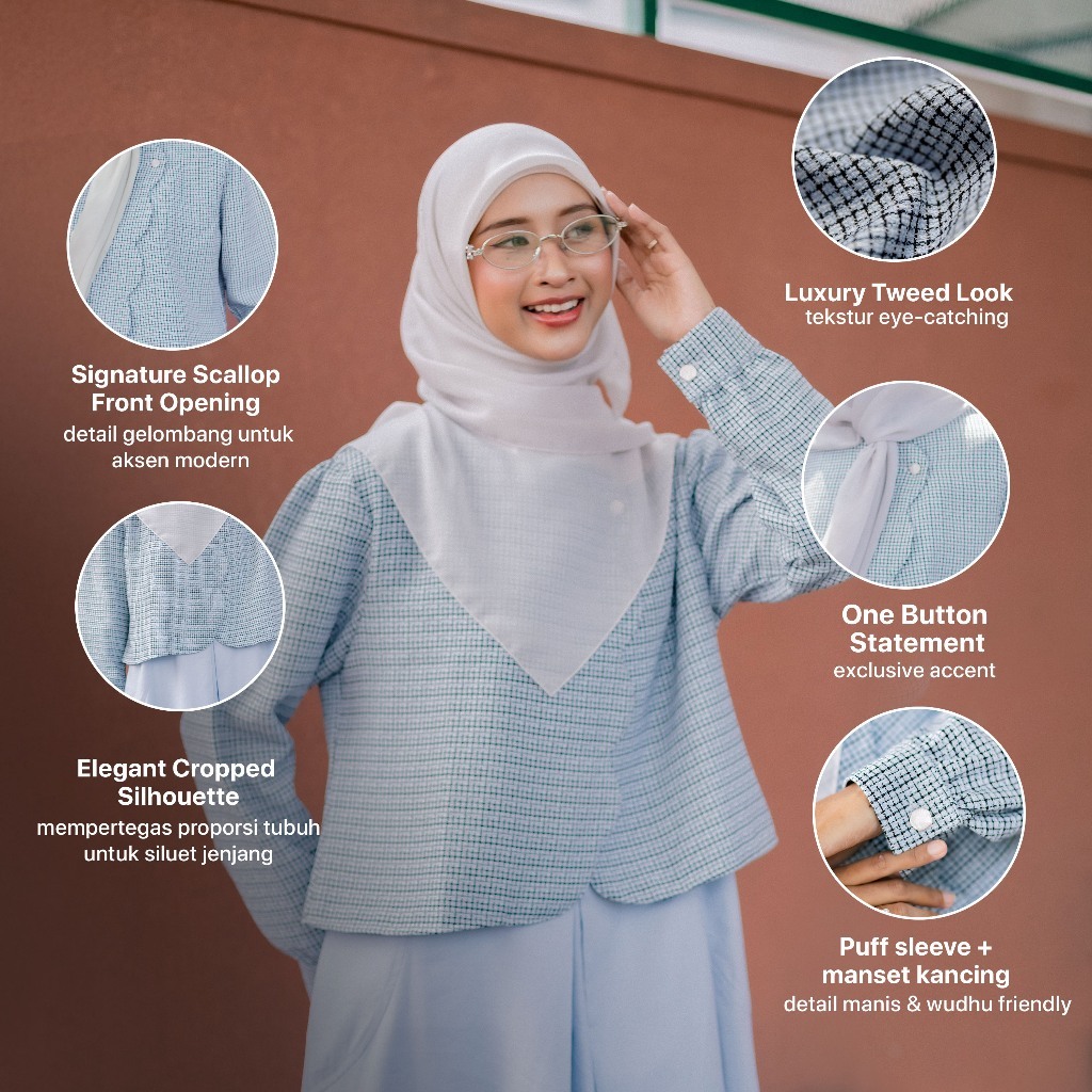 JILBRAVE Miska Outer Tweed Crop Blazer Muslimah Scallop Front Busui Kondangan Premium