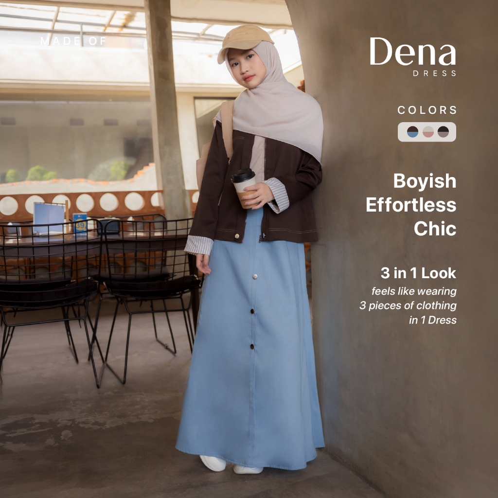 Dena Dress 2 in 1 Set Outer Gamis Wanita Boyish Casual Daily