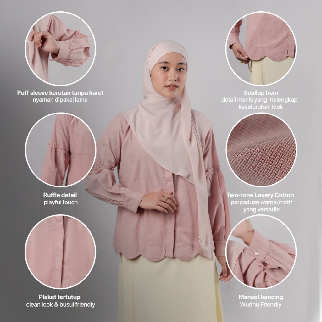 JILBRAVE Awrin Blouse Kemeja Atasan Wanita Polos Cotton Puff Sleeve Ruffle Modest Semi Formal Kerja Kuliah