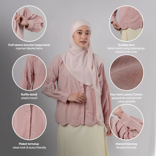 JILBRAVE Awrin Blouse Kemeja Atasan Wanita Polos Cotton Puff Sleeve Ruffle Modest Semi Formal Kerja Kuliah