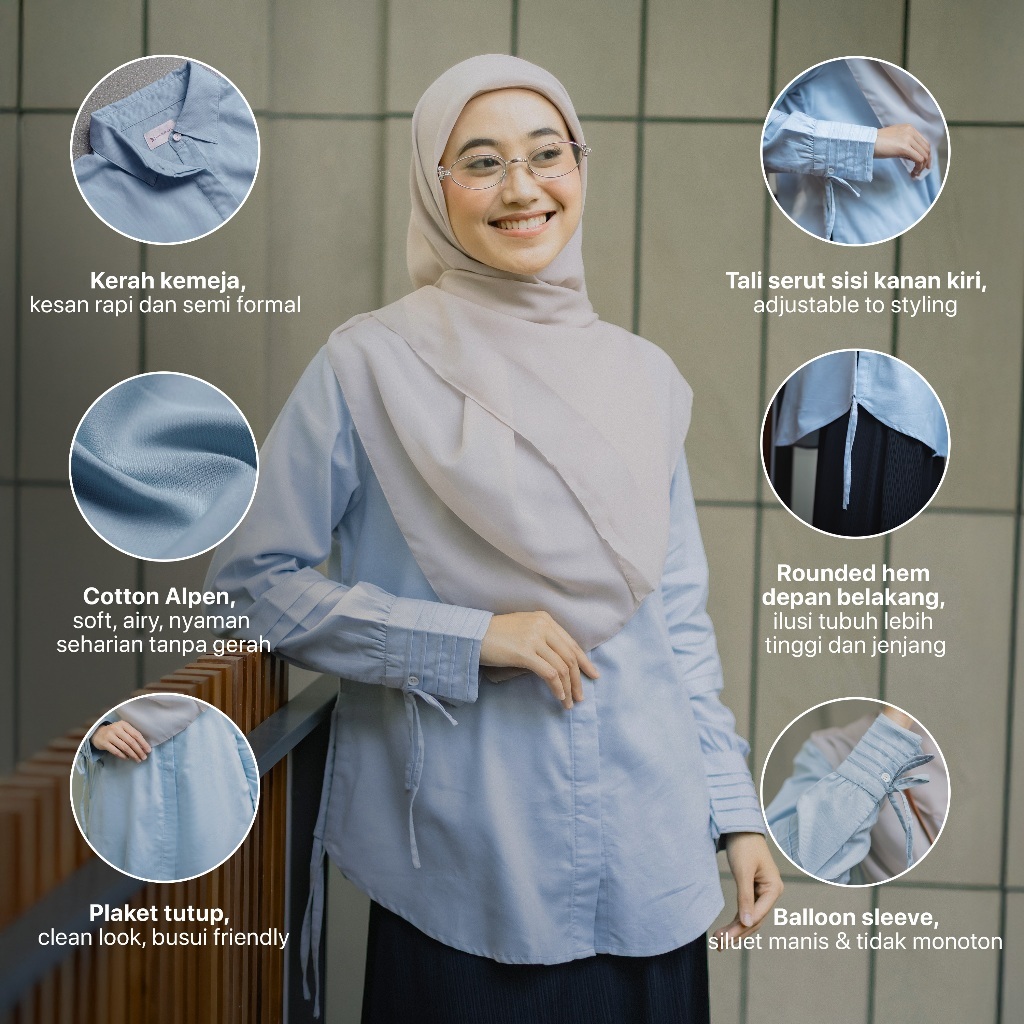 Camelia Blouse Kemeja Wanita Polos Cotton Lengan Balon Modest Semi Formal Kerja Kuliah