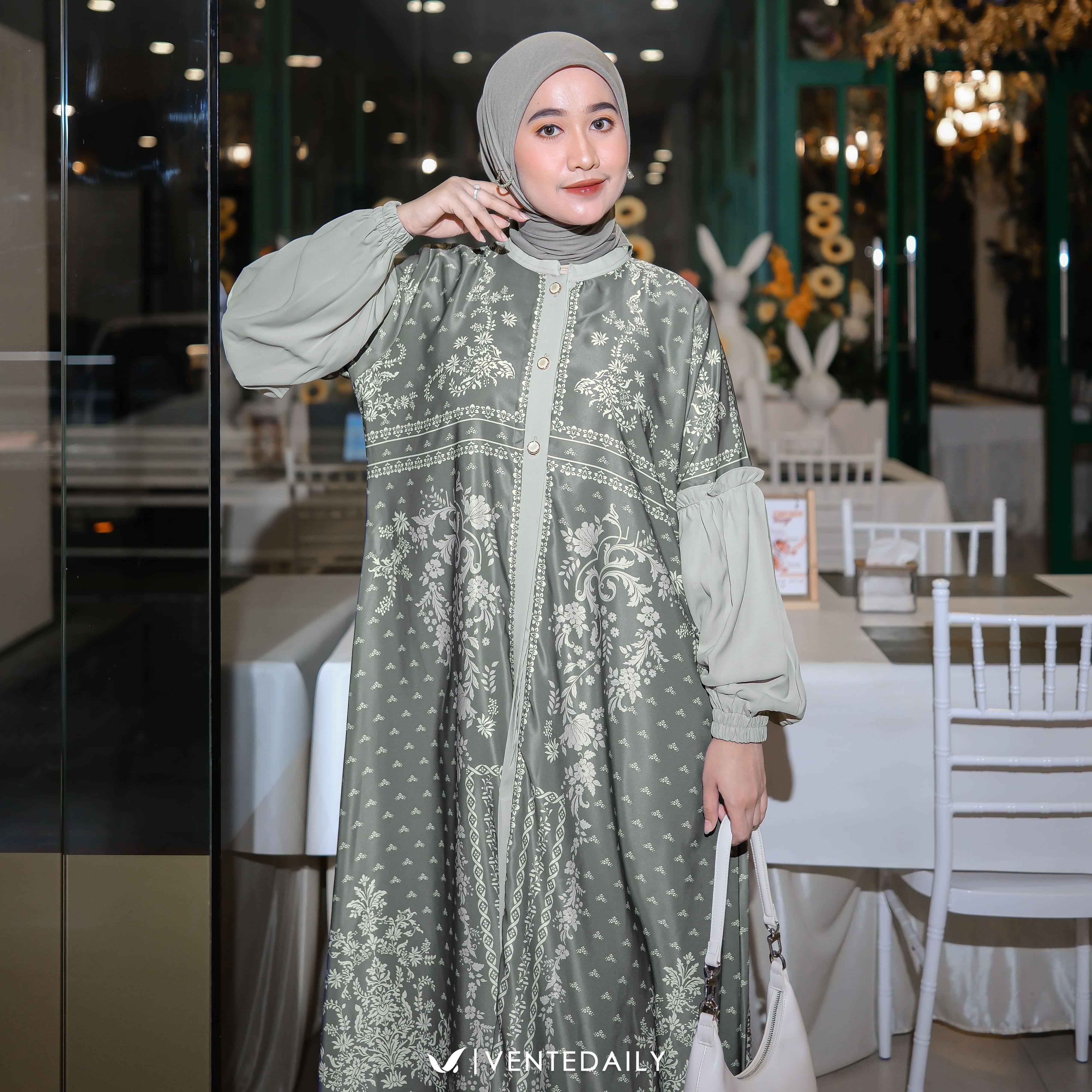 Ventedaily - Aelin Gamis Wanita Muslim Mewah Kondangan Hajatan Arisan Motif Bunga Terbaru