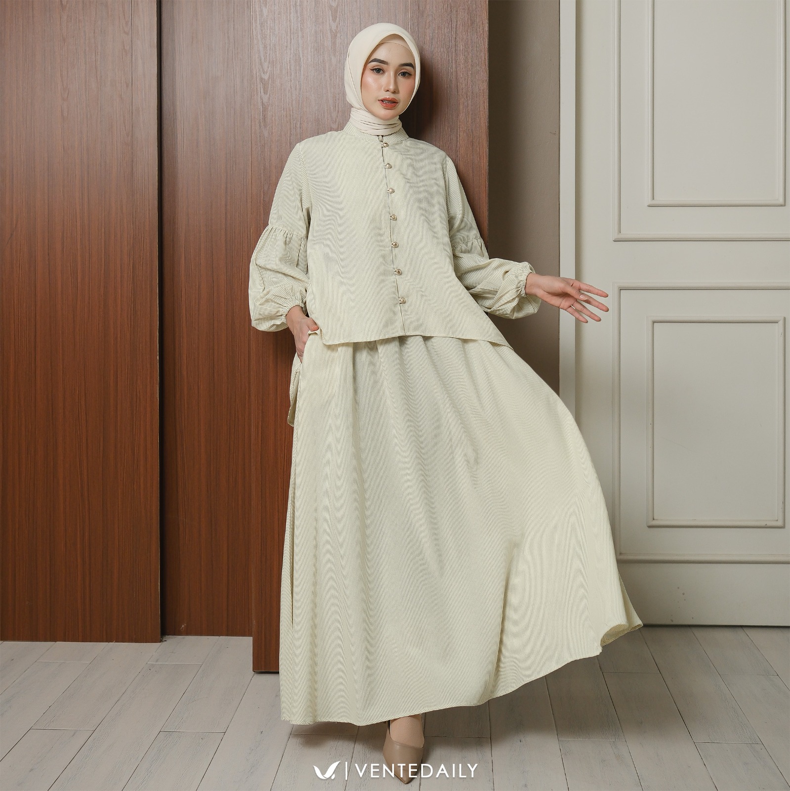 Ventedaily - Mirea One Set Rok Setelan Wanita Katun Salur Busui Casual Outfit Hangout Kekinian