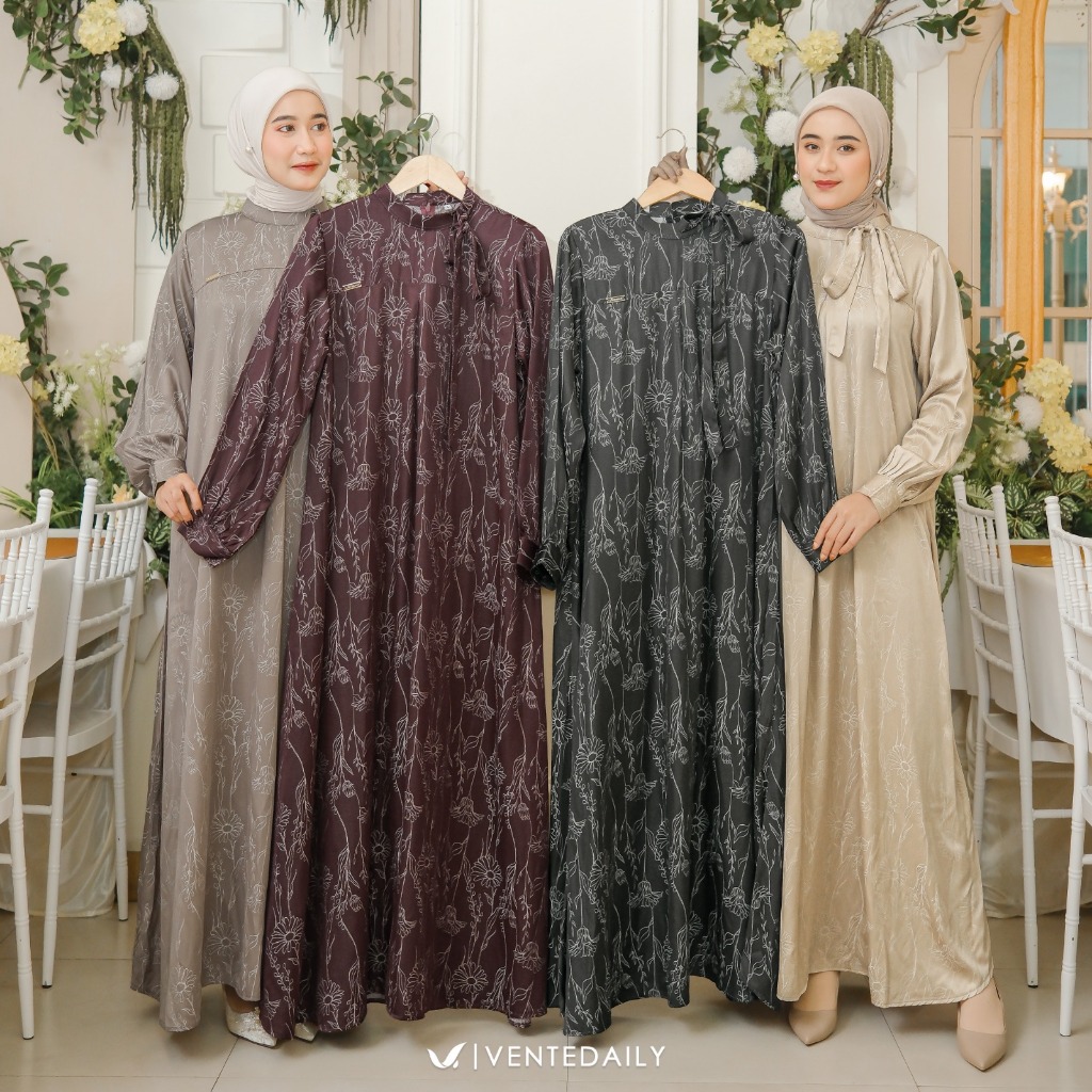 Ventedaily - Galila Gamis Muslim Dewasa Outfit Kondangan Dress Lengan Panjang Elegan Kekinian