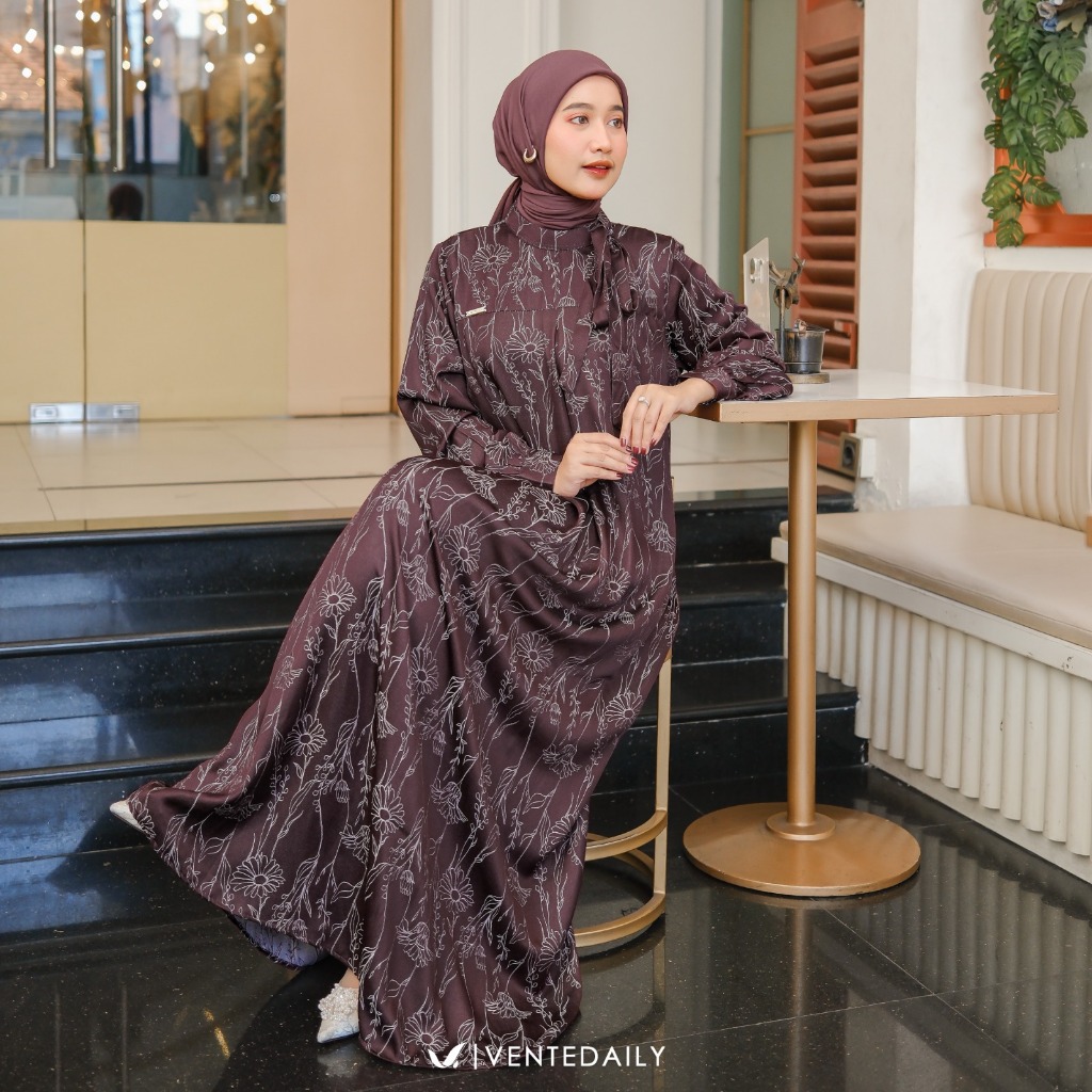 Ventedaily - Galila Gamis Muslim Dewasa Outfit Kondangan Dress Lengan Panjang Elegan Kekinian
