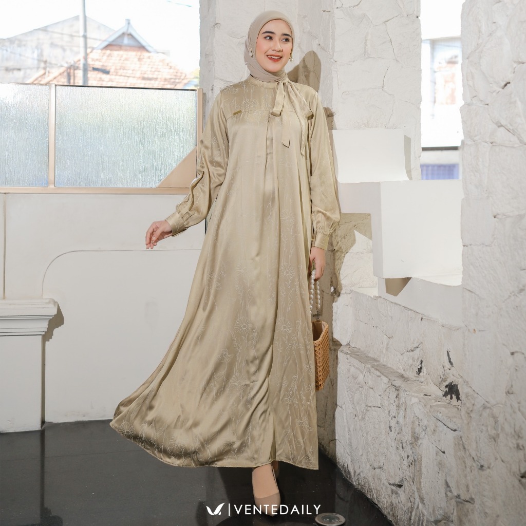 Ventedaily - Galila Gamis Muslim Dewasa Outfit Kondangan Dress Lengan Panjang Elegan Kekinian