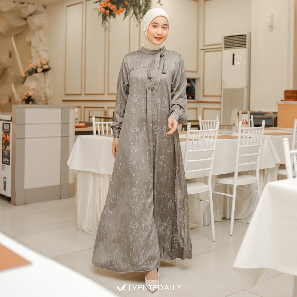 Ventedaily - Galila Gamis Muslim Dewasa Outfit Kondangan Dress Lengan Panjang Elegan Kekinian