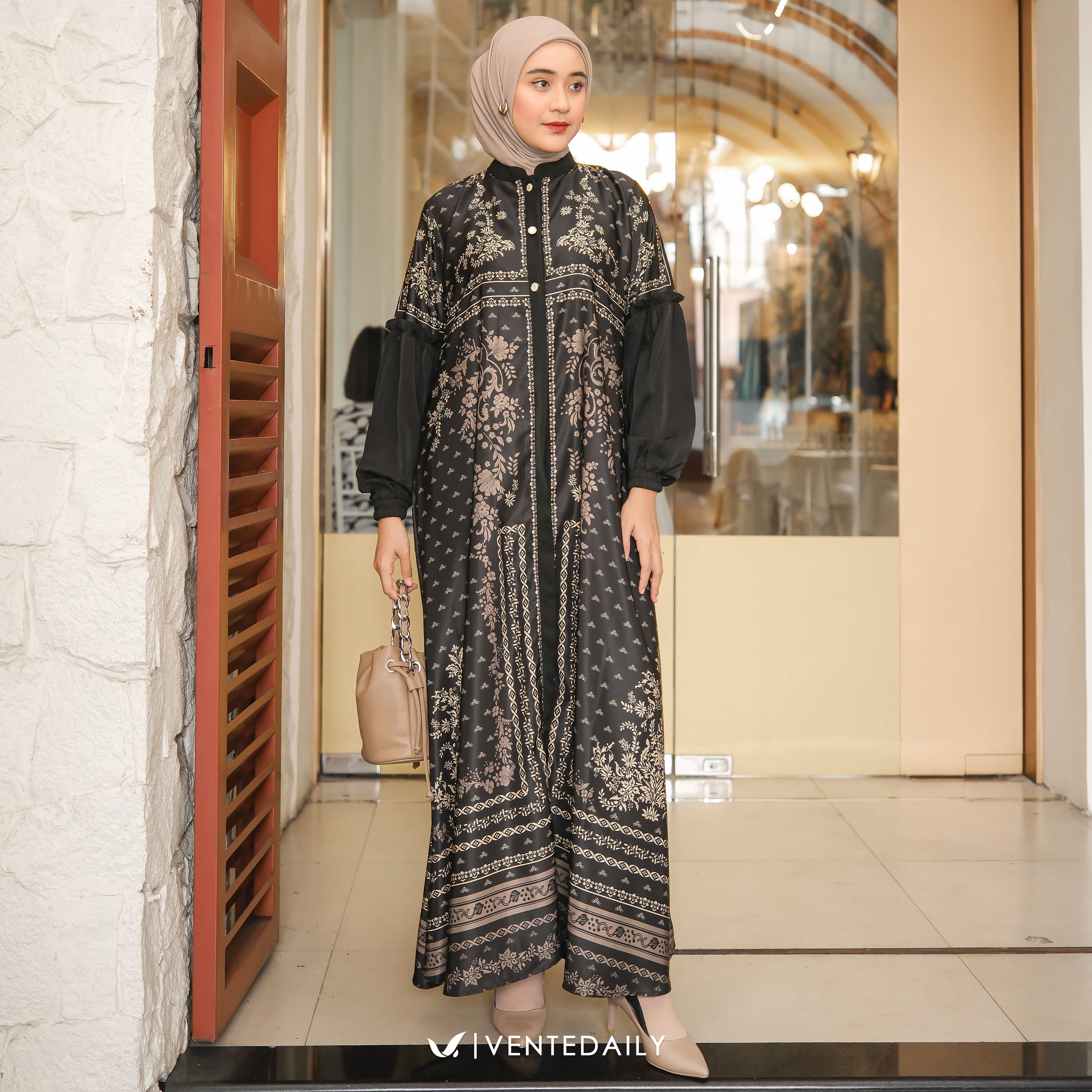 Ventedaily - Aelin Gamis Wanita Muslim Mewah Kondangan Hajatan Arisan Motif Bunga Terbaru
