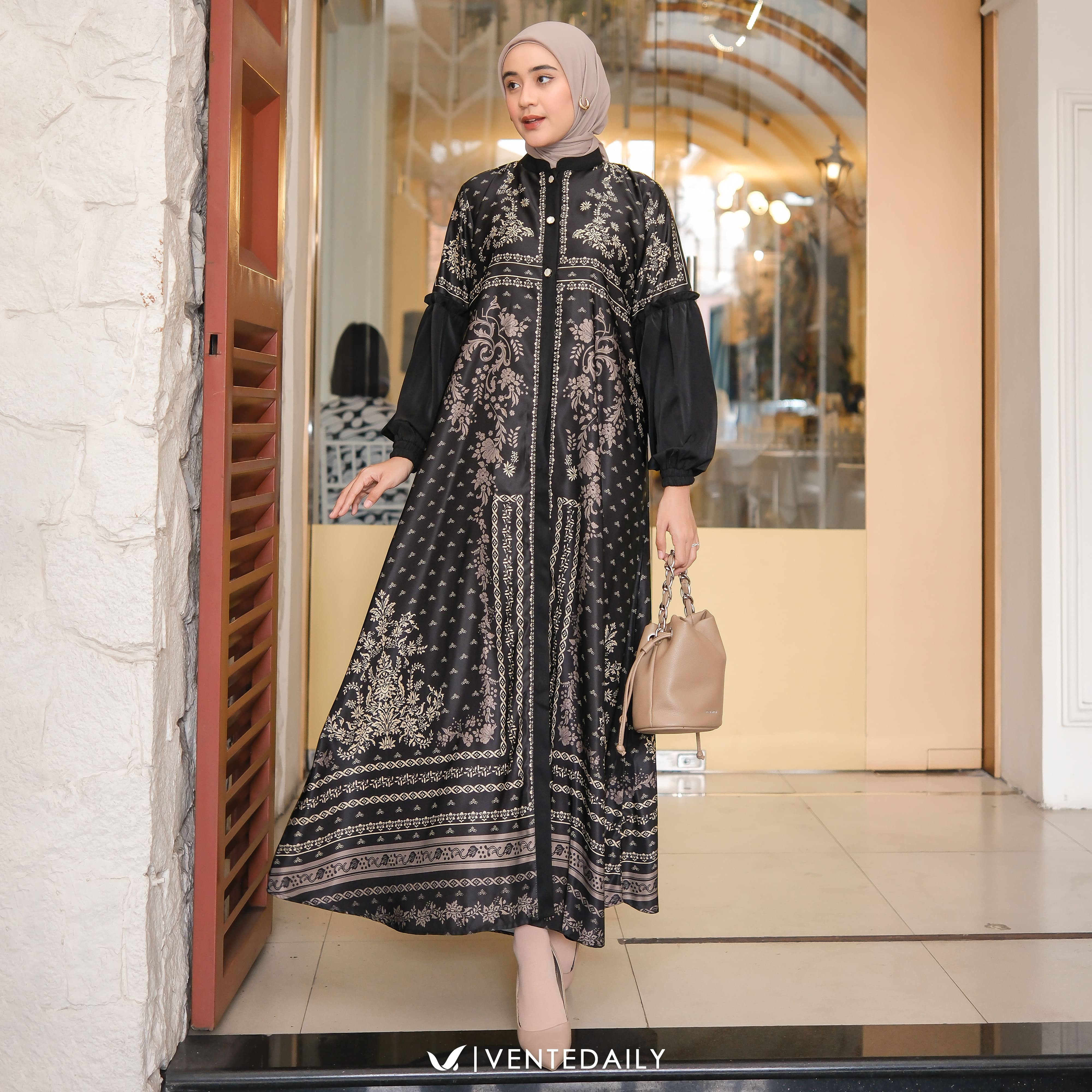 Ventedaily - Aelin Gamis Wanita Muslim Mewah Kondangan Hajatan Arisan Motif Bunga Terbaru