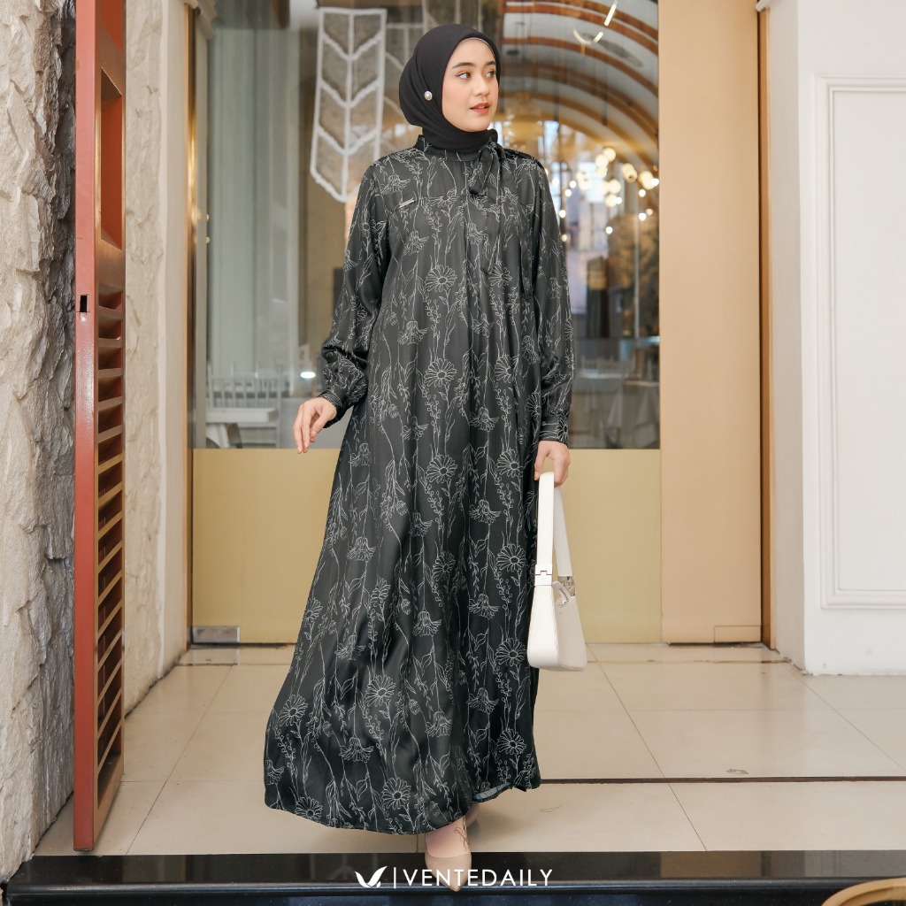 Ventedaily - Galila Gamis Muslim Dewasa Outfit Kondangan Dress Lengan Panjang Elegan Kekinian