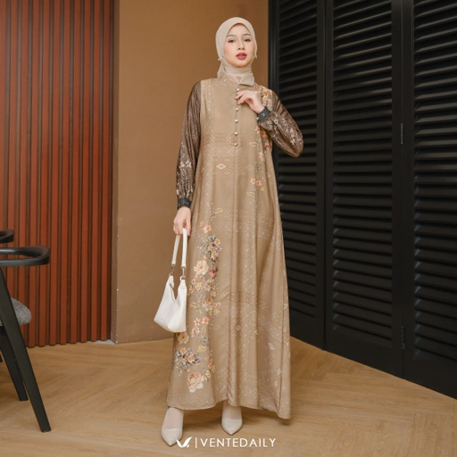 Image of Ventedaily - Fiana Gamis Kondangan Wanita Kekinian Motif Bunga Simple Elegan Terbaru