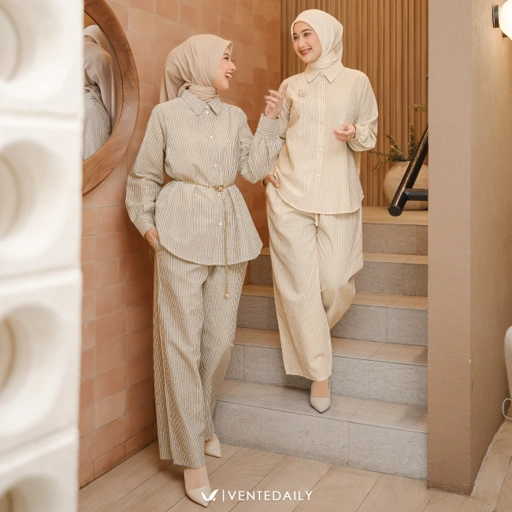 Image of Ventedaily - Nea One Set Wanita Kekinian Terbaru Motif Salur Simple Elegan