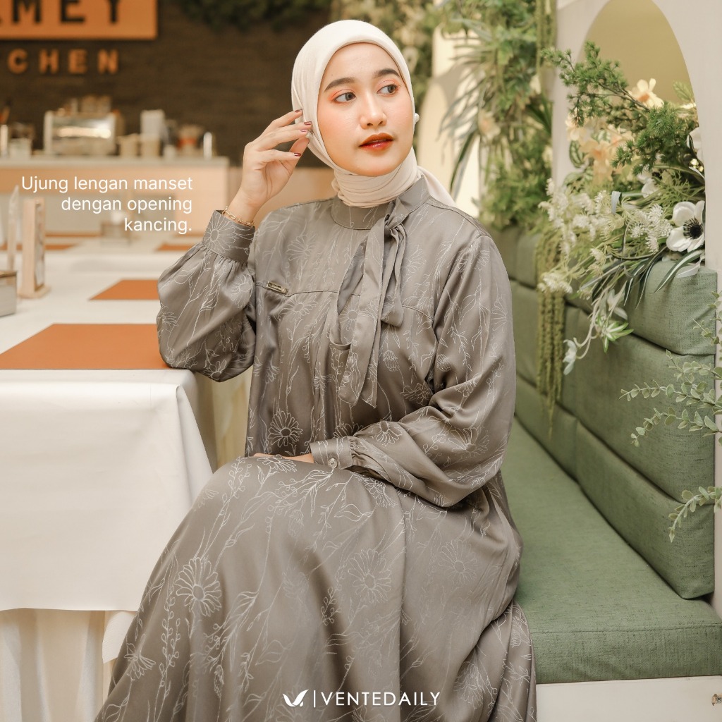 Ventedaily - Galila Gamis Muslim Dewasa Outfit Kondangan Dress Lengan Panjang Elegan Kekinian