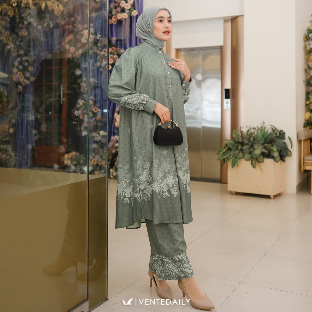 Ventedaily - Alina One Set Long Tunik Jumbo Kekinian Setelan Wanita Terbaru Kondangan Hajatan Daily