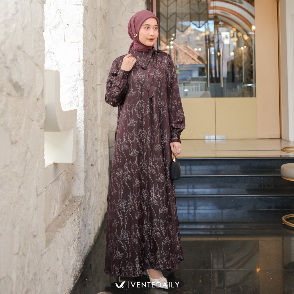 Ventedaily - Galila Gamis Muslim Dewasa Outfit Kondangan Dress Lengan Panjang Elegan Kekinian