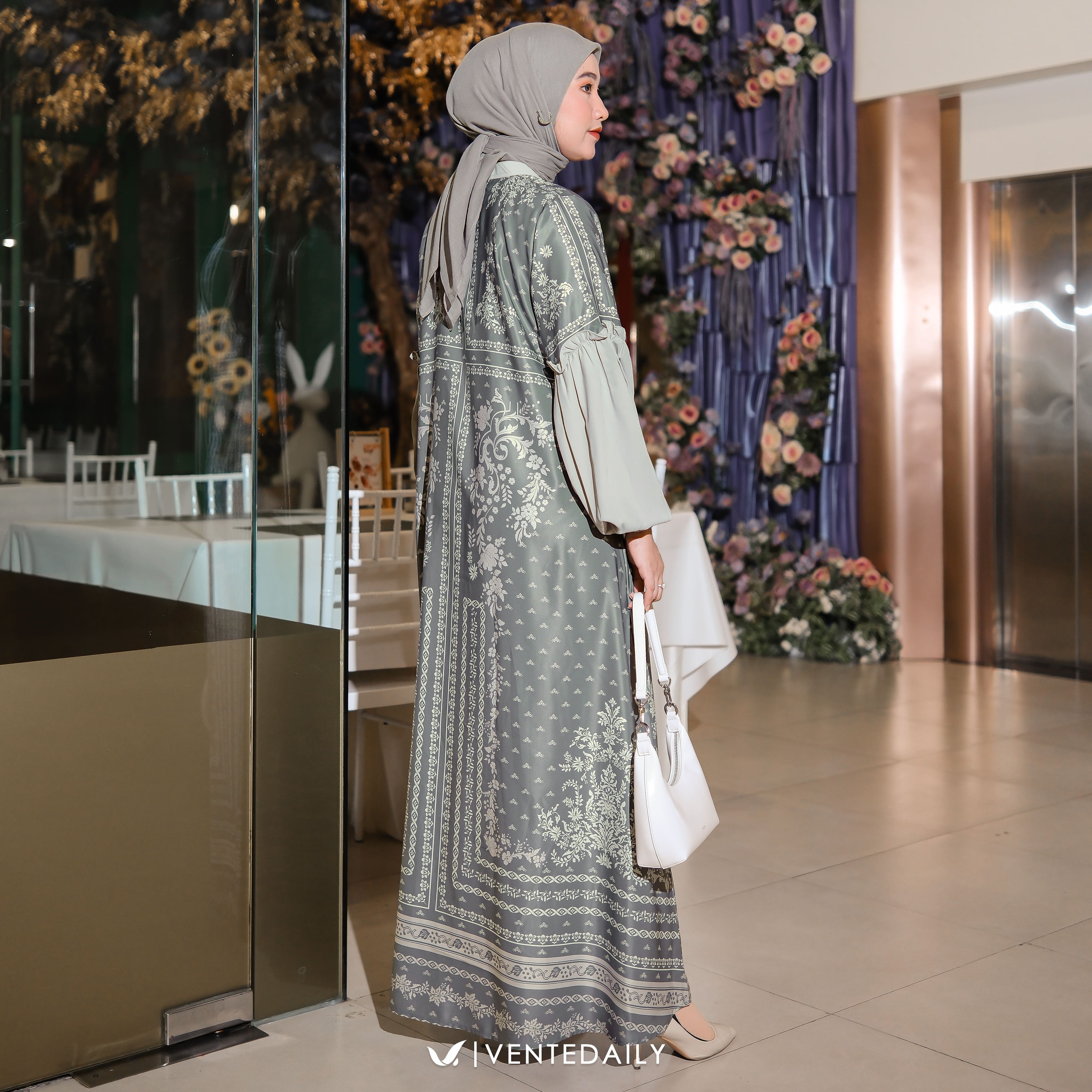 Ventedaily - Aelin Gamis Wanita Muslim Mewah Kondangan Hajatan Arisan Motif Bunga Terbaru