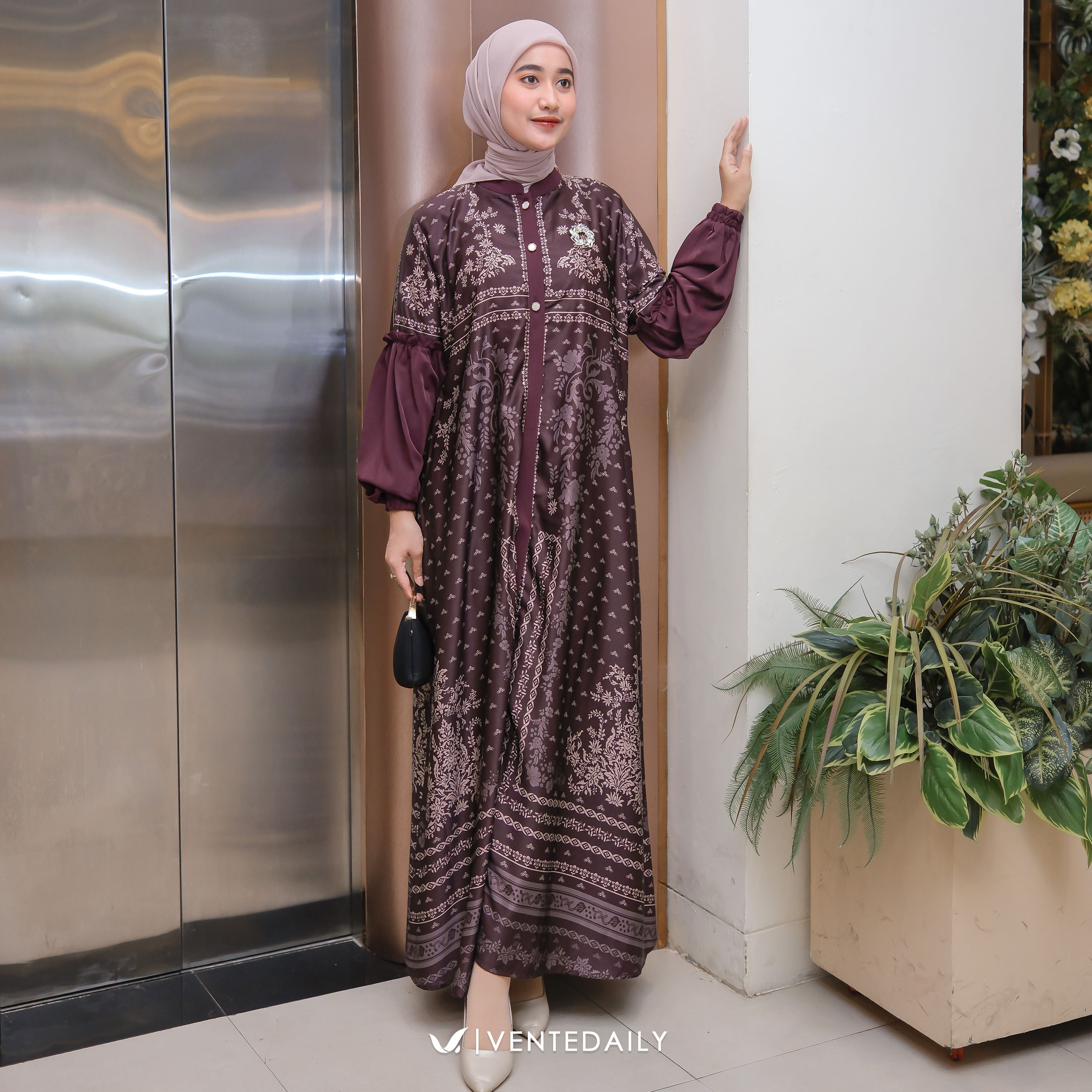 Ventedaily - Aelin Gamis Wanita Muslim Mewah Kondangan Hajatan Arisan Motif Bunga Terbaru
