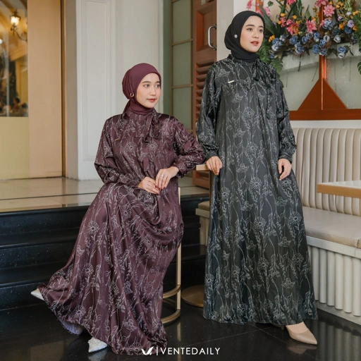 Image of Ventedaily - Galila Gamis Muslim Dewasa Outfit Kondangan Dress Lengan Panjang Elegan Kekinian