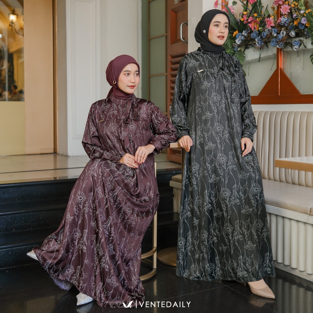 Ventedaily - Galila Gamis Muslim Dewasa Outfit Kondangan Dress Lengan Panjang Elegan Kekinian