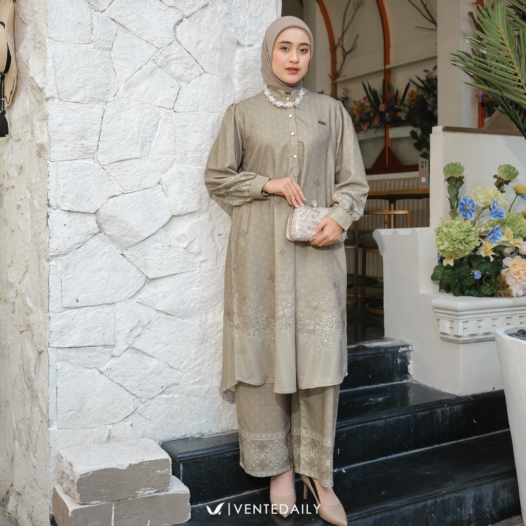 Ventedaily - Alina One Set Long Tunik Jumbo Kekinian Setelan Wanita Terbaru Kondangan Hajatan Daily