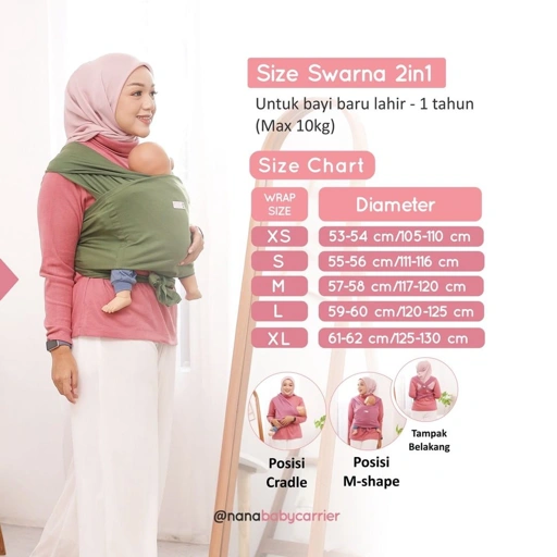 Image of Swarna 2in1 by nanababycarrier - gendongan bayi Instan Stretchy Wrap M-shape newborn - 1 tahun