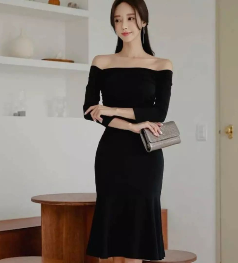 mididress scuba hitam - VA2137