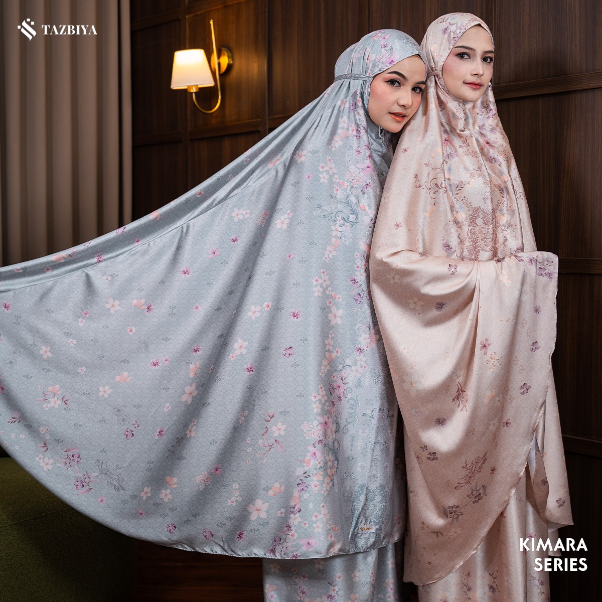 TAZBIYA - Mukena Silk KIMARA Series (Mukena Dewasa Motif Bunga Bahan Silk dengan Penutup Dagu + Sajadah Mini Pouch Cantik)
