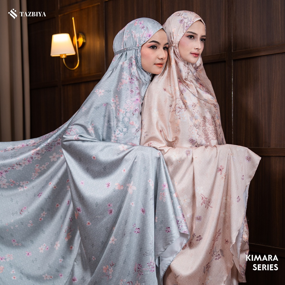 TAZBIYA - Mukena Silk KIMARA Series (Mukena Dewasa Motif Bunga Bahan Silk dengan Penutup Dagu + Sajadah Mini Pouch Cantik)