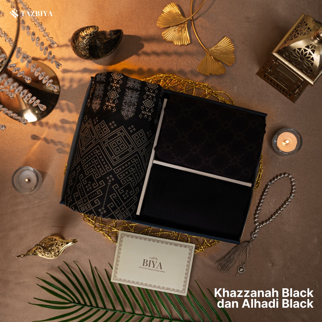 TAZBIYA - Gift Set Couple Mukena & Sarung (Raya Hampers Gift Box Raya Couple Isi Mukena dan Sarung)