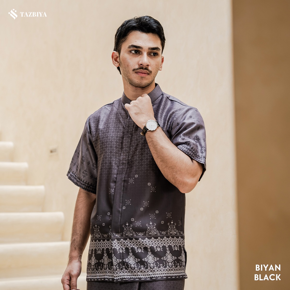 TAZBIYA KOKO DEWASA BIYAN SERIES | KOKO LENGAN PENDEK MOTIF | KOKO PRIA DEWASA | KEMEJA MUSLIM DEWASA MODERN