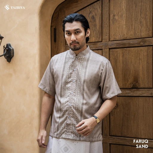 Image of TAZBIYA KOKO DEWASA FARUQ SERIES | KOKO LENGAN PENDEK MOTIF | KOKO PRIA DEWASA | KEMEJA MUSLIM DEWASA MODERN