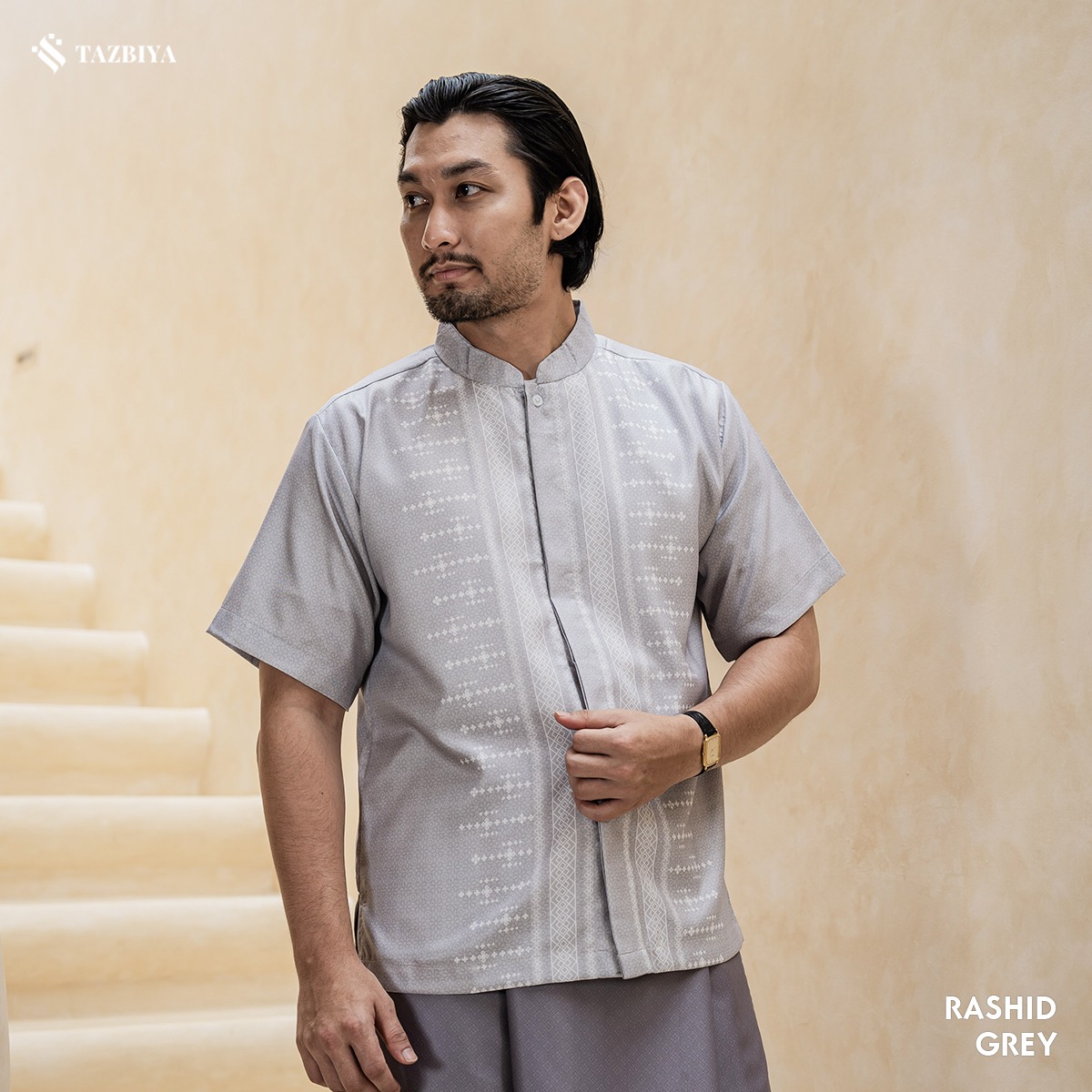 TAZBIYA KOKO DEWASA RASHID SERIES | KOKO LENGAN PENDEK MOTIF | KOKO PRIA DEWASA | KEMEJA MUSLIM DEWASA MODERN