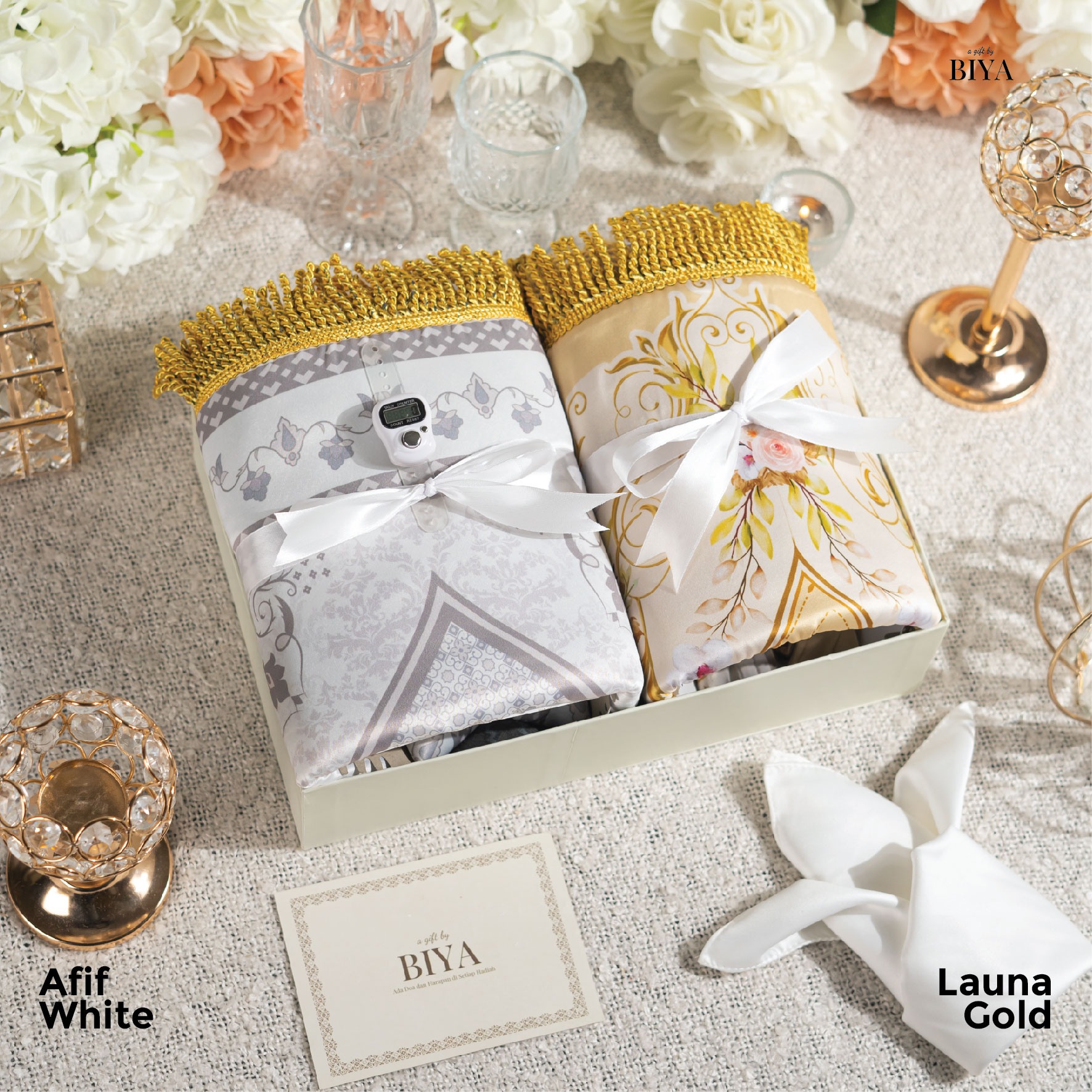 TAZBIYA GIFT COUPLE SET SAJADAH BUSA DEWASA I Hadiah Pernikahan I Paket Seserahan