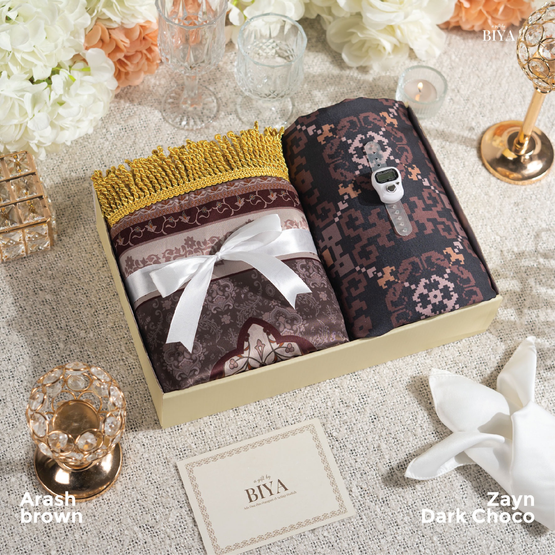 TAZBIYA GIFT BUNDLING SET SARUNG DAN SAJADAH BUSA DEWASA I Hadiah Pernikahan I Paket Seserahan