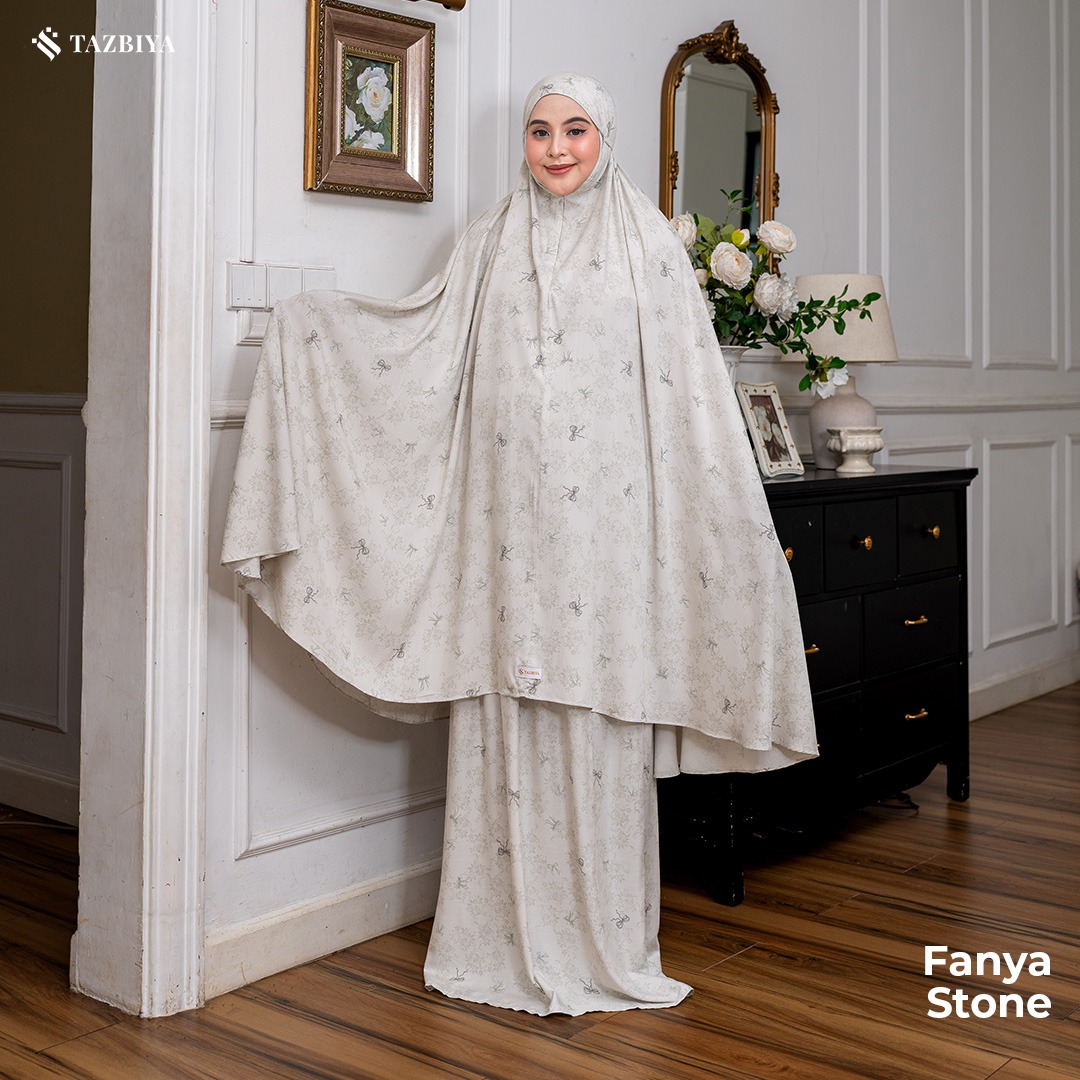 TAZBIYA - Mukena FANYA Series (Mukena Dewasa Motif Pita Coquette Lucu Bahan Rayon 2in1)