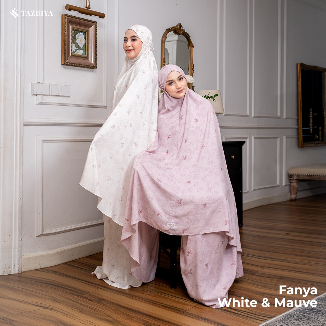 TAZBIYA - Mukena FANYA Series (Mukena Dewasa Motif Pita Coquette Lucu Bahan Rayon 2in1)