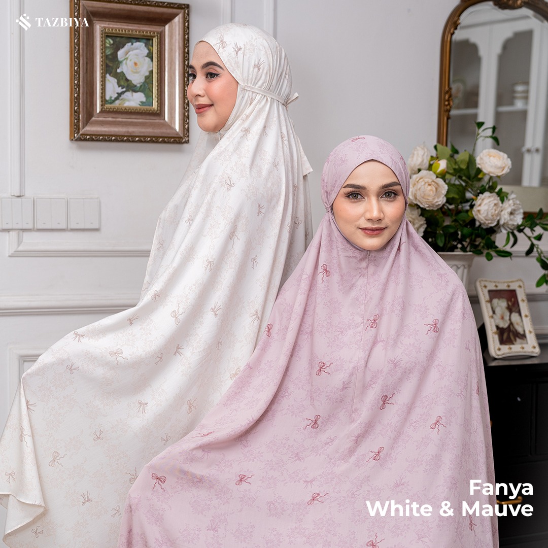 TAZBIYA - Mukena FANYA Series (Mukena Dewasa Motif Pita Coquette Lucu Bahan Rayon 2in1)