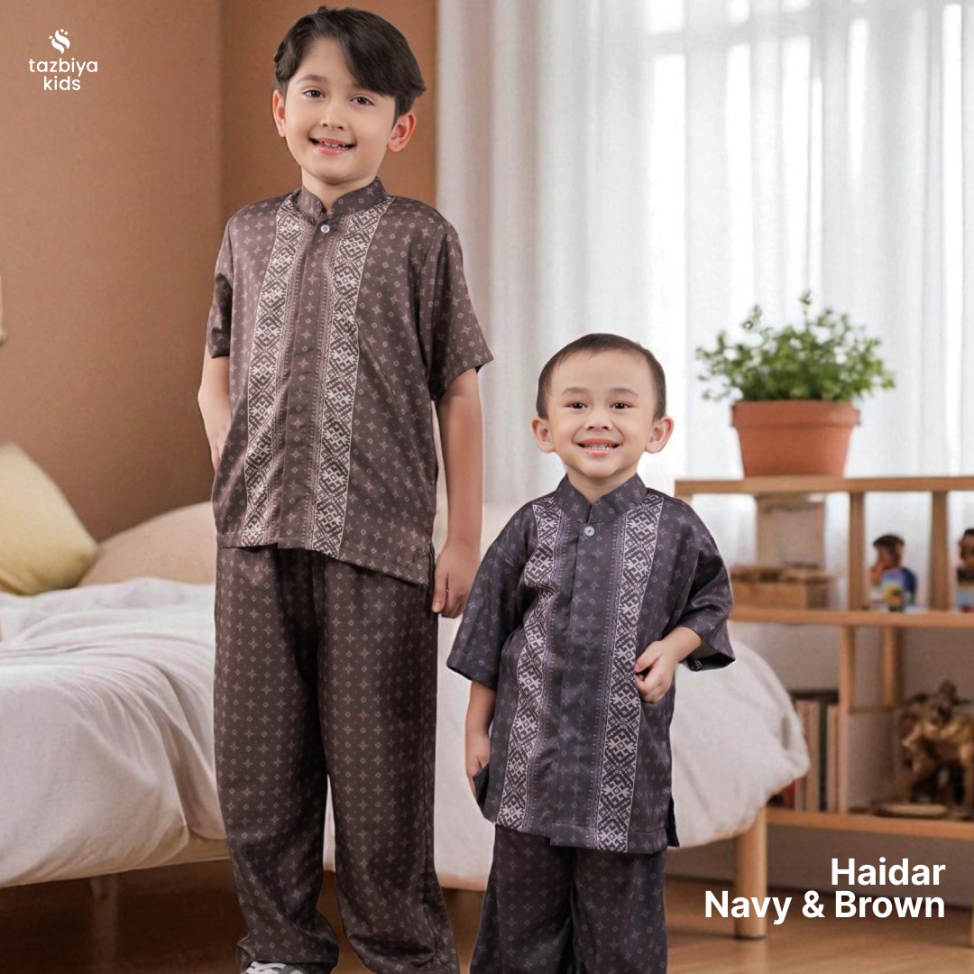 TAZBIYA Setelan Baju Koko Anak Laki-Laki | Koko Lengan Pendek + Celana Panjang | Koko Anak Lengan Panjang | Baju Muslim Anak Usia 1-8 Tahun