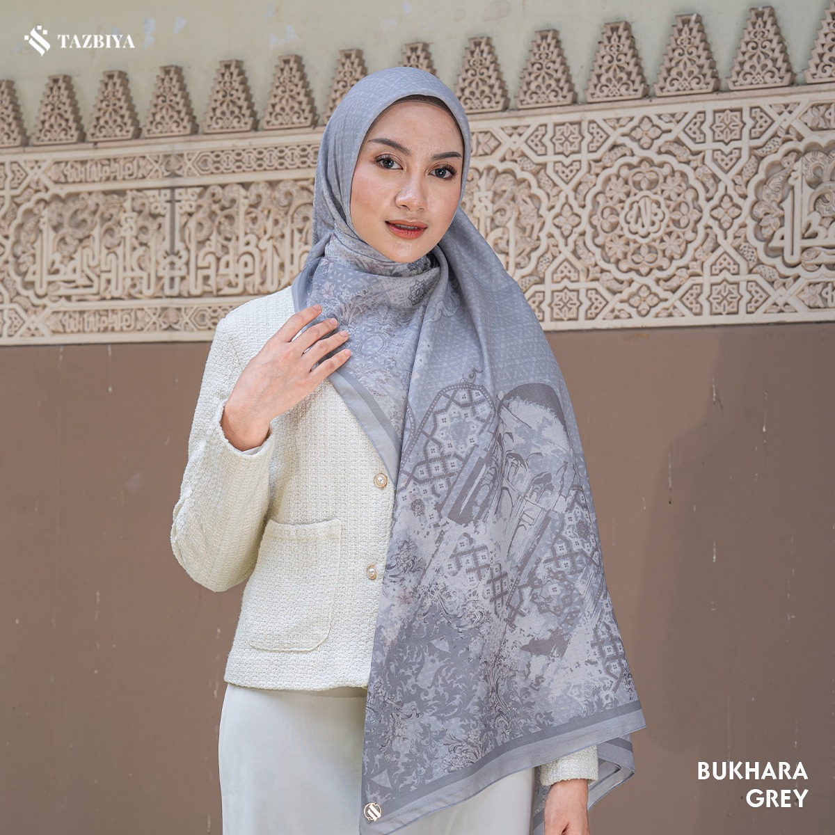 TAZBIYA SCARF - BUKHARA SERIES I TAZBIYA HIJAB VOAL MOTIF JAHIT TEPI