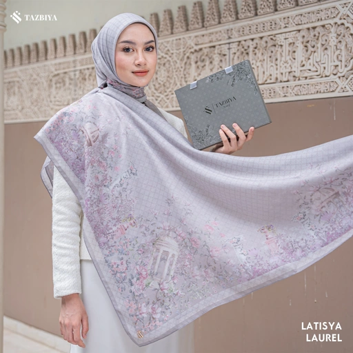 Image of TAZBIYA SCARF - LATISYA SERIES I TAZBIYA HIJAB VOAL MOTIF JAHIT TEPI 