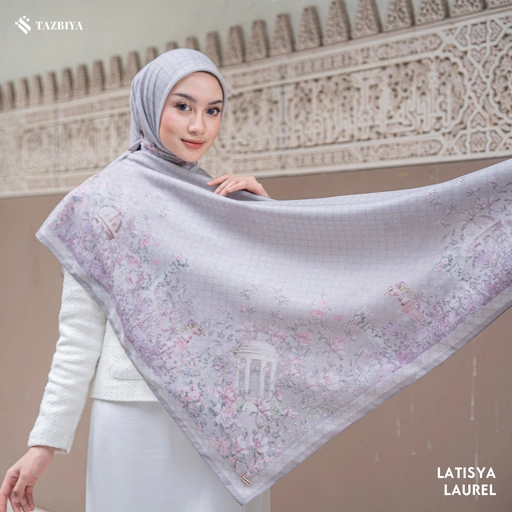 Image of TAZBIYA SCARF - LATISYA SERIES I TAZBIYA HIJAB VOAL MOTIF JAHIT TEPI 