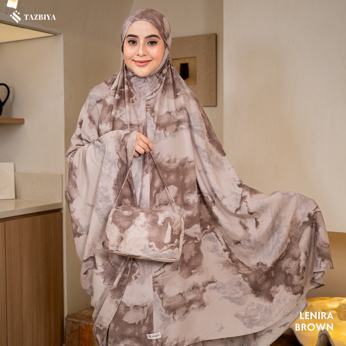 TAZBIYA - Mukena LENIRA Series (Mukena Dewasa Motif Marble Bahan Rayon 2in1)