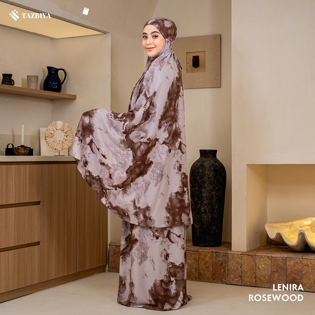TAZBIYA MUKENA LENIRA Series (Mukena Dewasa Motif Marbel Bahan Rayon 2in1)
