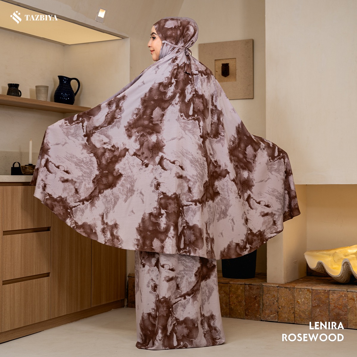 TAZBIYA MUKENA LENIRA Series (Mukena Dewasa Motif Marbel Bahan Rayon 2in1)