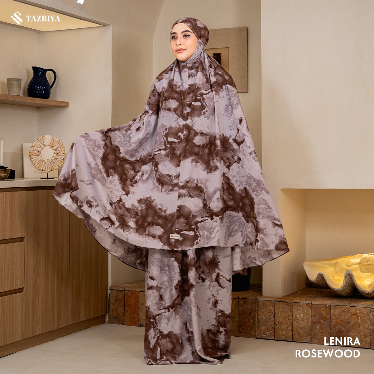 TAZBIYA - Mukena LENIRA Series (Mukena Dewasa Motif Marble Bahan Rayon 2in1)