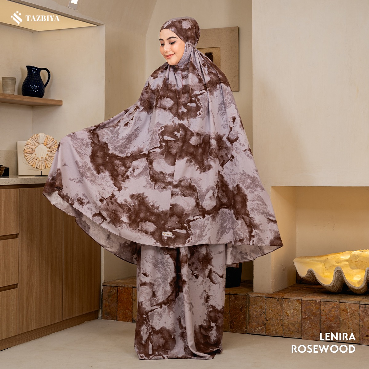 TAZBIYA - Mukena LENIRA Series (Mukena Dewasa Motif Marble Bahan Rayon 2in1)
