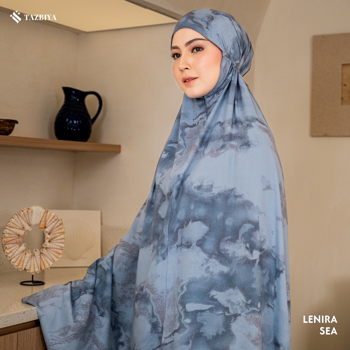 TAZBIYA MUKENA LENIRA Series (Mukena Dewasa Motif Marbel Bahan Rayon 2in1)