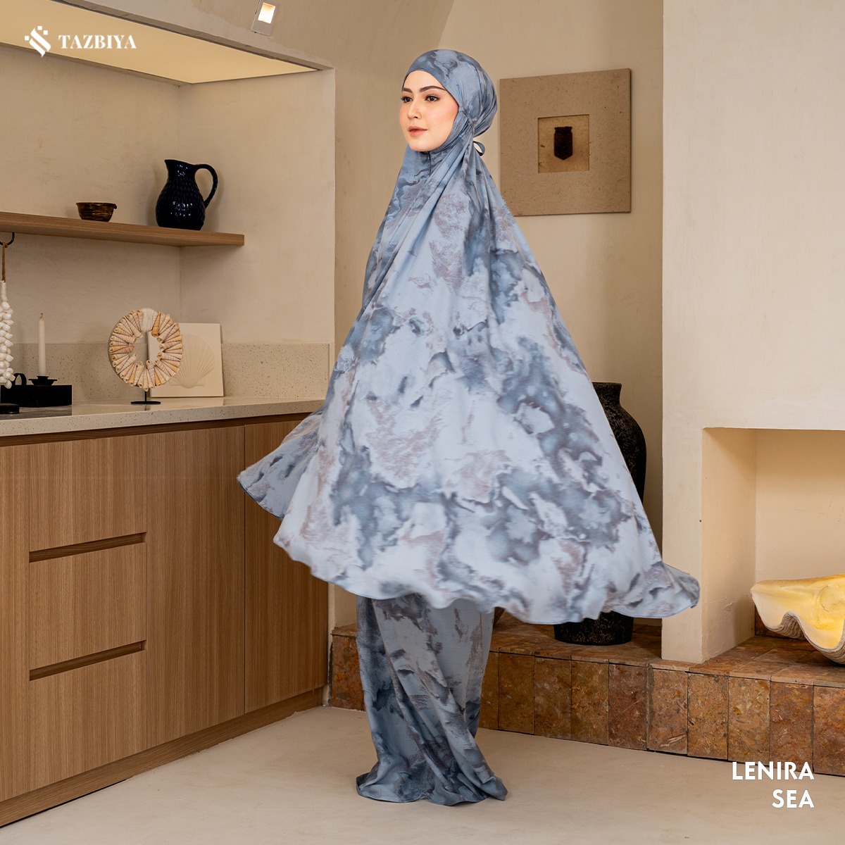 TAZBIYA - Mukena LENIRA Series (Mukena Dewasa Motif Marble Bahan Rayon 2in1)