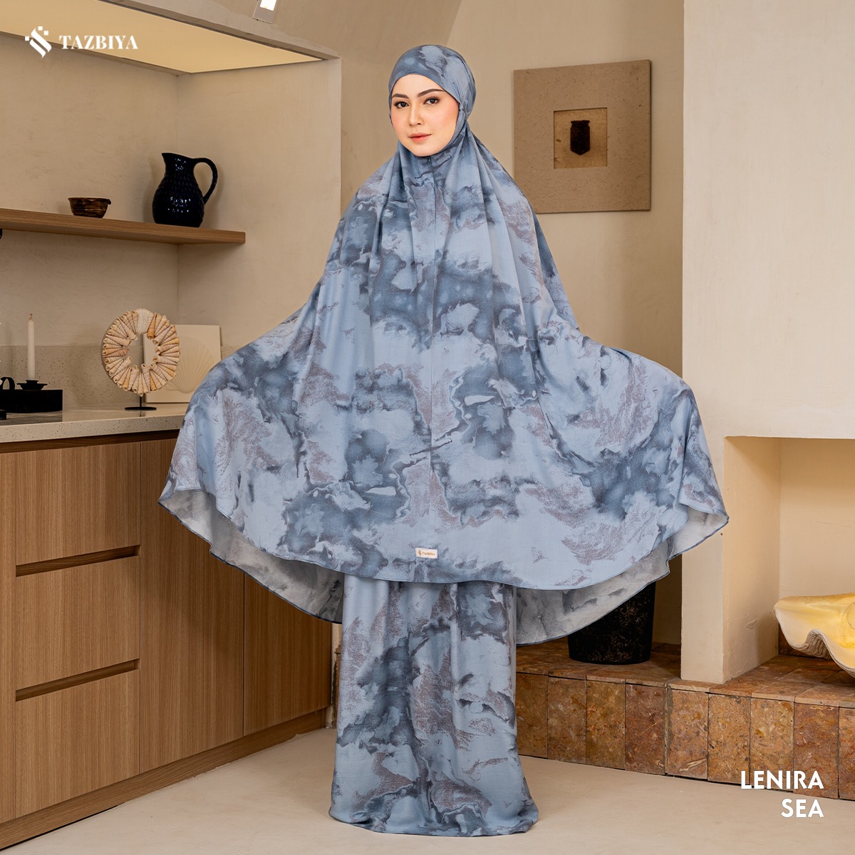 TAZBIYA - Mukena LENIRA Series (Mukena Dewasa Motif Marble Bahan Rayon 2in1)